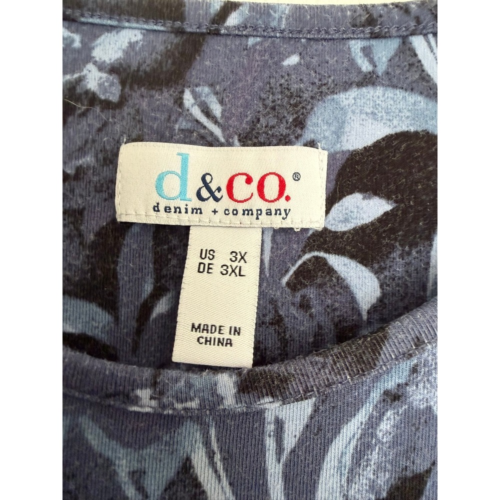 Denim & Co. Blue Floral Rose Print Long Sleeve Top 3X A282205 Cotton Spandex - Picture 2 of 10